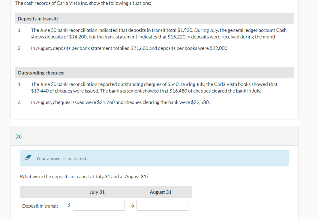 Solved Deposits in transit 1. The June 30 bank