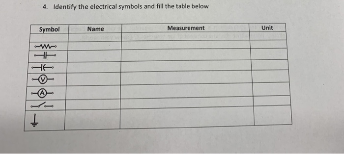 Solved 4. Identify the electrical symbols and fill the table | Chegg.com