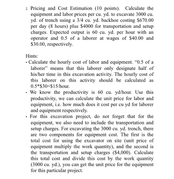Solved 2. Pricing and Cost Estimation (10 points). Calculate
