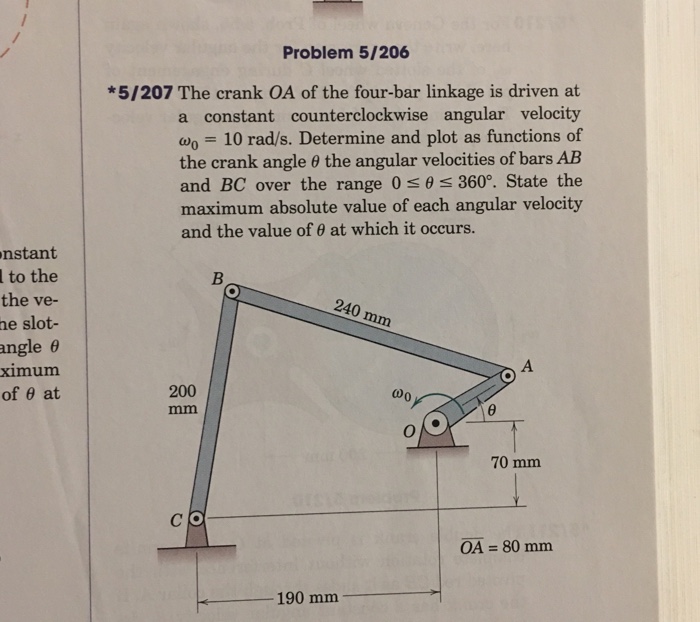 The crank OA of the fourbar linkage is driven at a