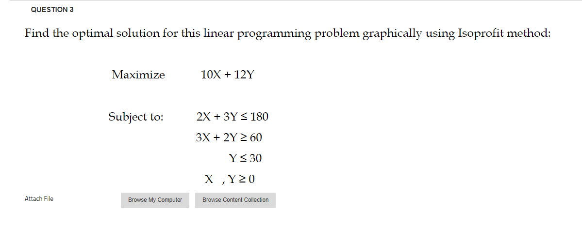 Solved QUESTION 3 Find the optimal solution for this linear | Chegg.com