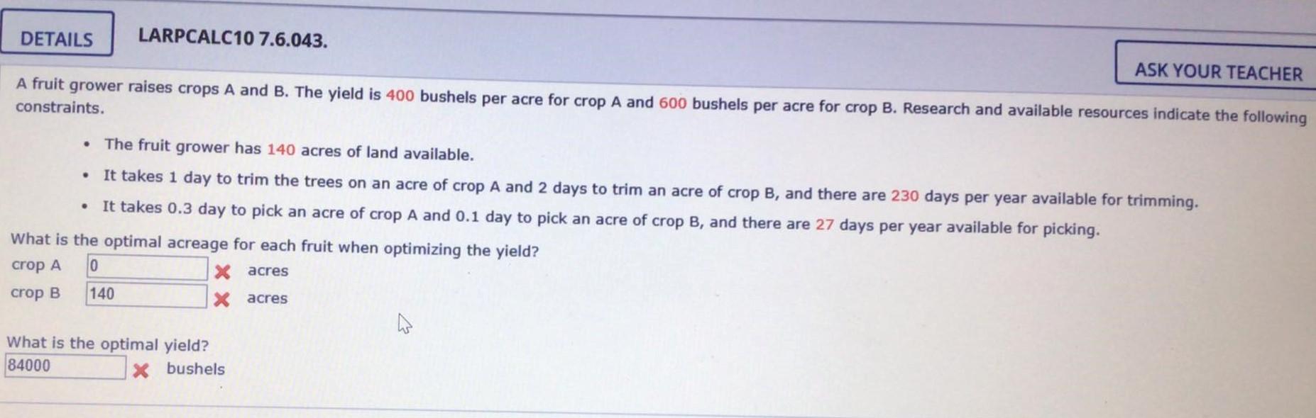 Solved DETAILS LARPCALC10 7.6.043. ASK YOUR TEACHER A fruit