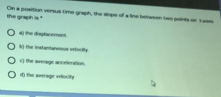 Solved On a position versus time graph, the slope of a line | Chegg.com