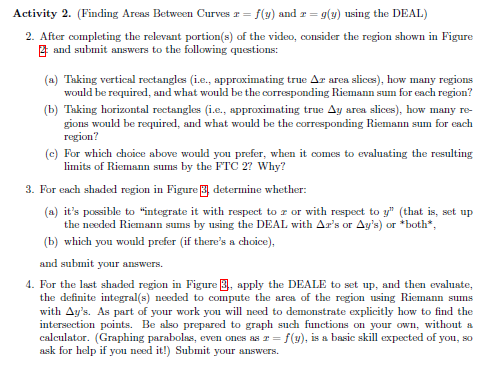 Activity 2 Finding Areas Between Curves R F Y Chegg Com