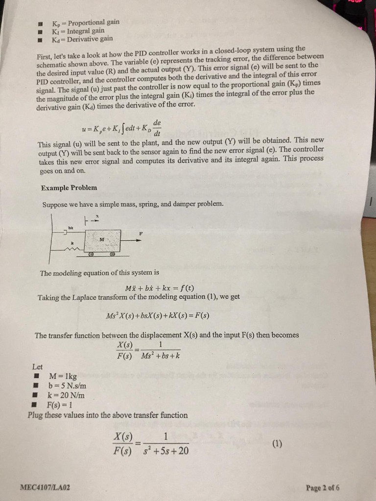 Kp Proportional gain Ki Integral gain KdDerivative