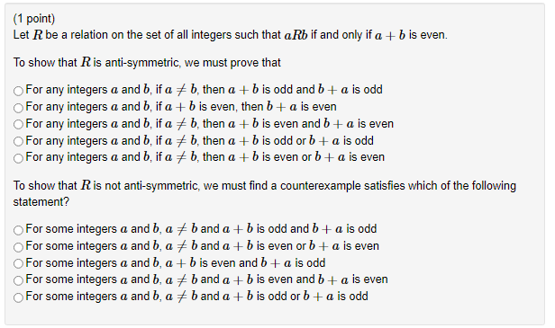 Solved (1 Point) Let R Be A Relation On The Set Of All | Chegg.com