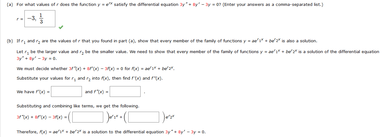 Solved (a) For what values of r does the function y=erx | Chegg.com