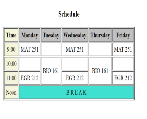 Solved create a Fall schedule, using HTML, so that it can be | Chegg.com