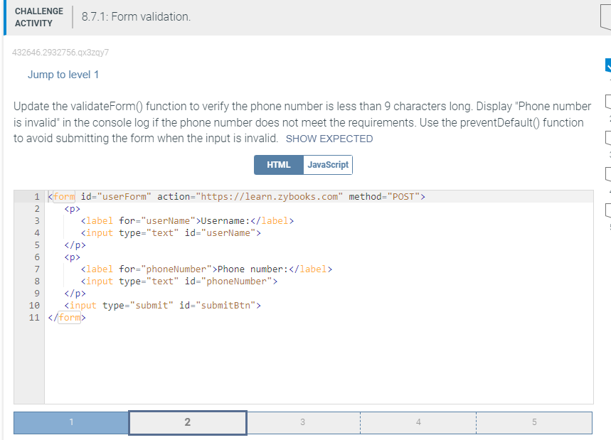 Solved Update the validateForm0 function to verify the phone | Chegg.com