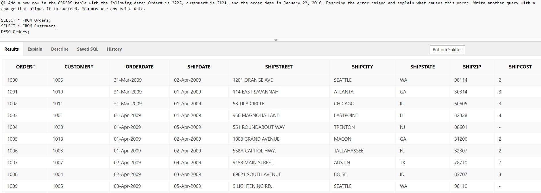 Solved SQL 12cAdd a new row in the ORDERS table with the Chegg