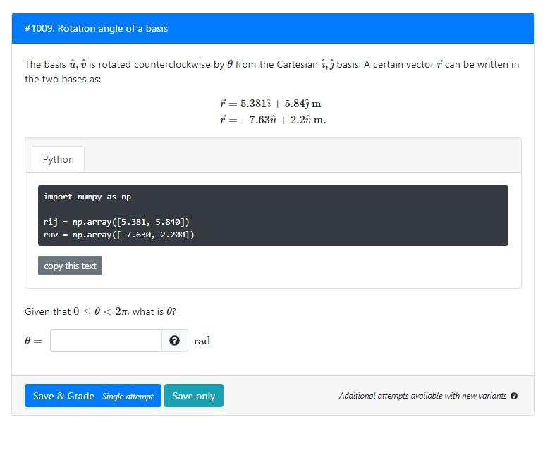 Solved #1009. Rotation angle of a basis The basis ů, û is | Chegg.com