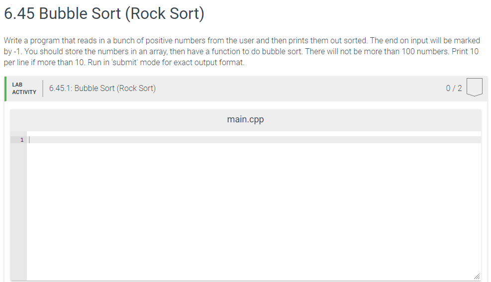 Solved 6.45 Bubble Sort (Rock Sort) Write a program that | Chegg.com