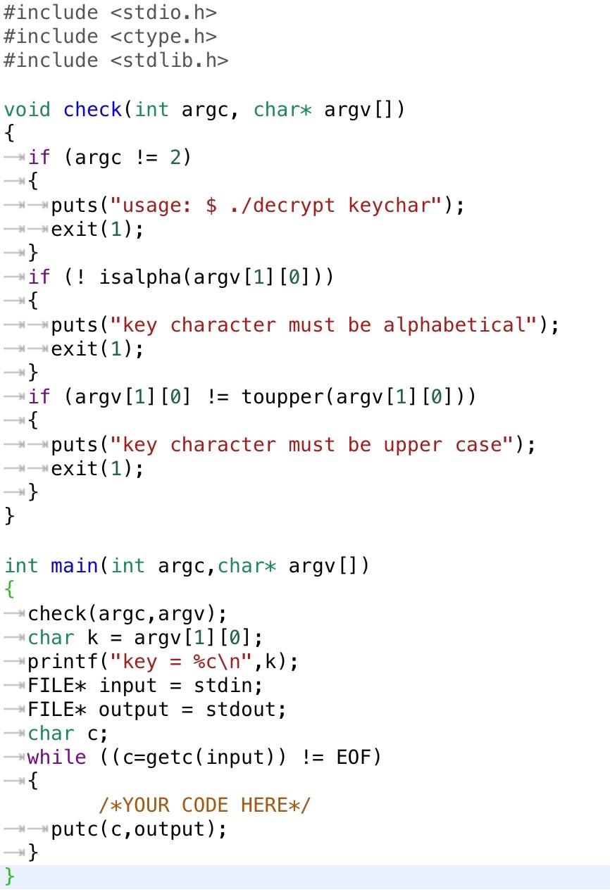 Decryption Code in c/c++. Enter 1-2 lines of code | Chegg.com