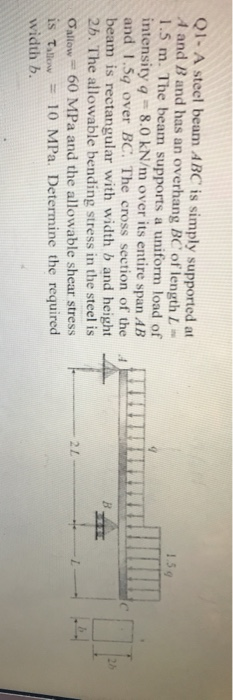 Solved QI- A steel beam ABC is simply supported at A and B | Chegg.com