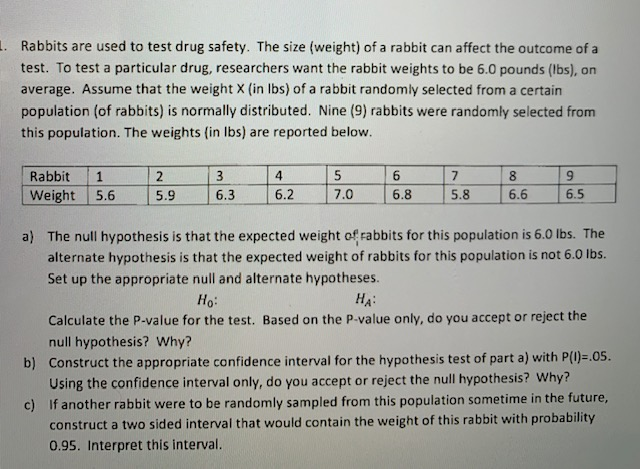 Solved Rabbits are used to test drug safety. The size | Chegg.com