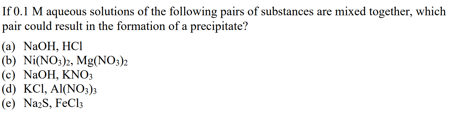 Solved If 0.1m Aqueous Solutions Of The Following Pairs Of 