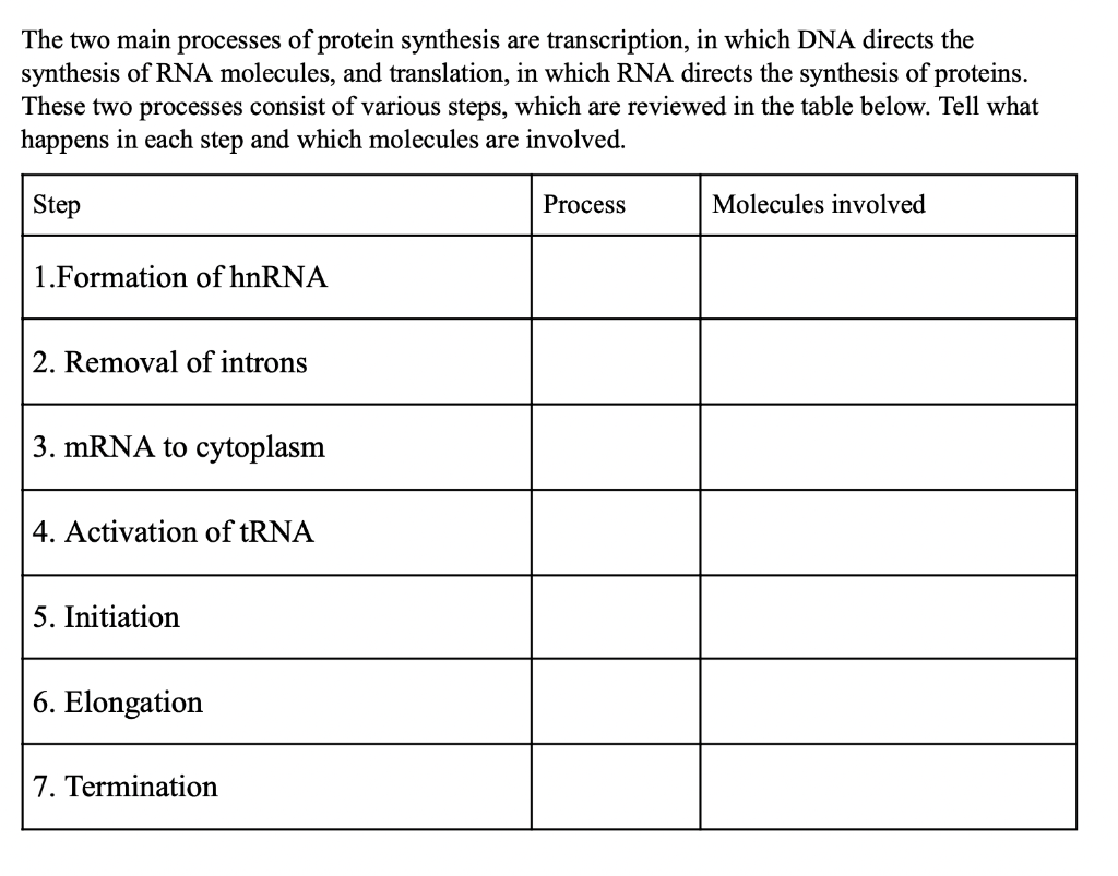 Solved The two main processes of protein synthesis are | Chegg.com