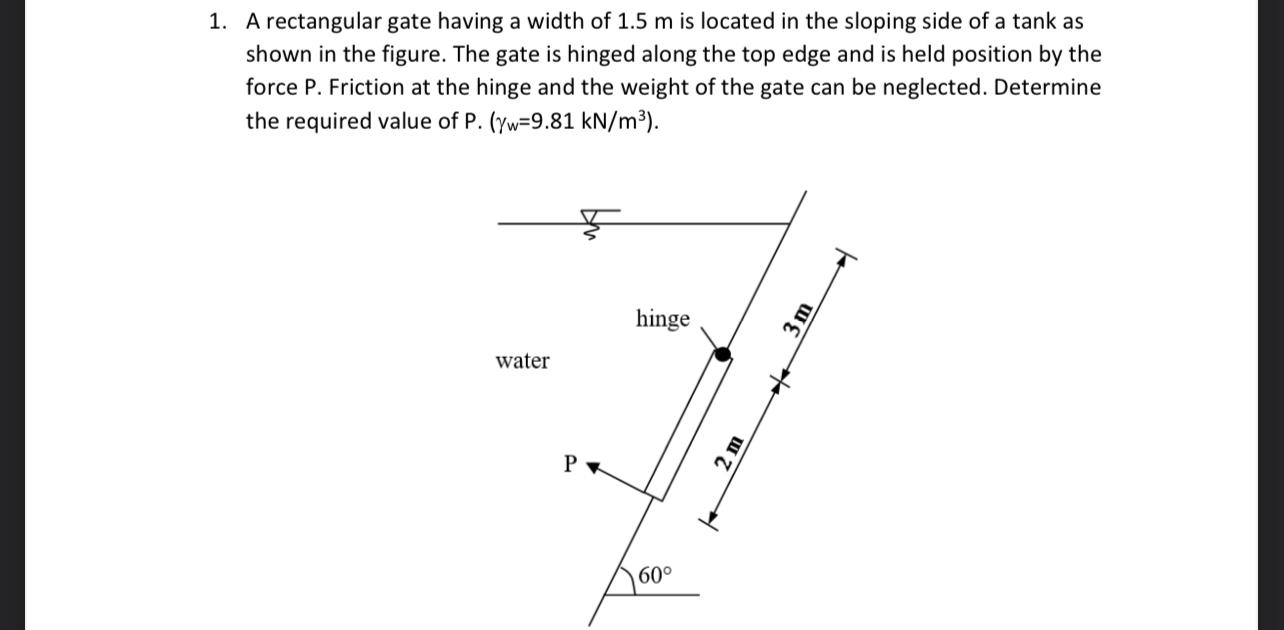 Solved 1. A rectangular gate having a width of 1.5 m is | Chegg.com