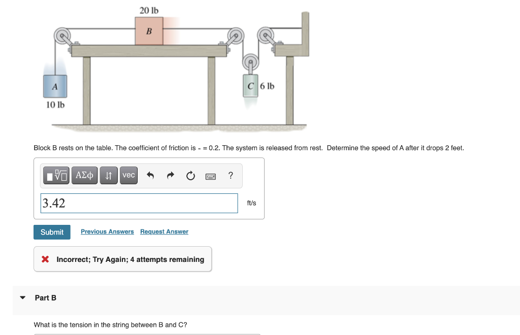 Solved 20 Lb B A C 6 Lb 10 Lb Block B Rests On The Table. | Chegg.com
