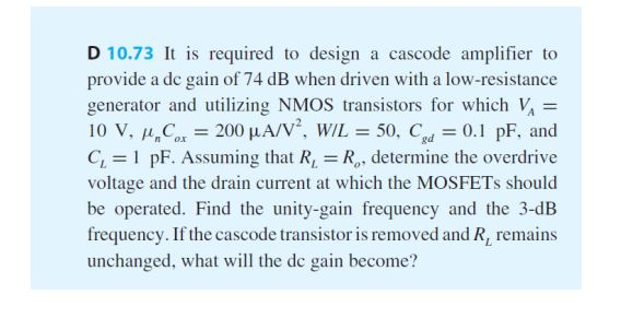 Solved D 10.73 It is required to design a cascode amplifier | Chegg.com