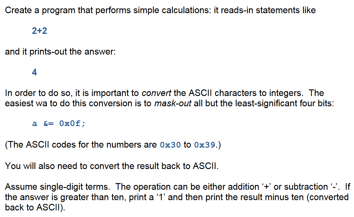 Solved Create A Program That Performs Simple Calculations: | Chegg.com