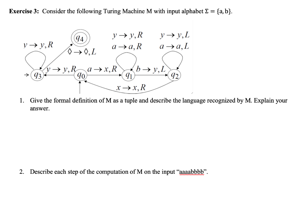 Solved Exercise 3: Consider the following Turing Machine M | Chegg.com