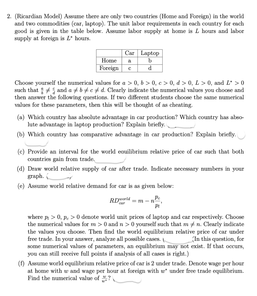 Solved 2. (Ricardian Model) Assume There Are Only Two | Chegg.com