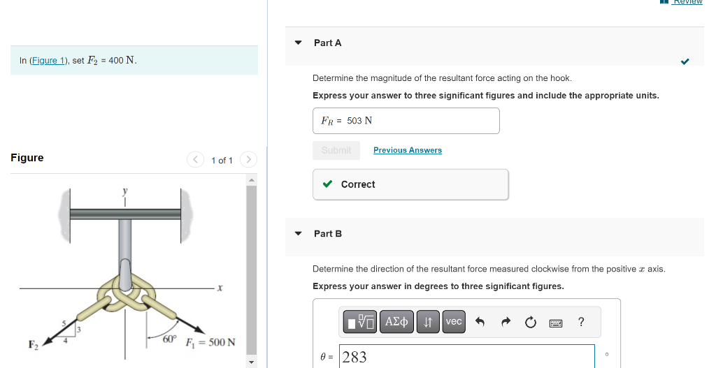 Solved In (Figure 1), set F2=400 N. Determine the magnitude