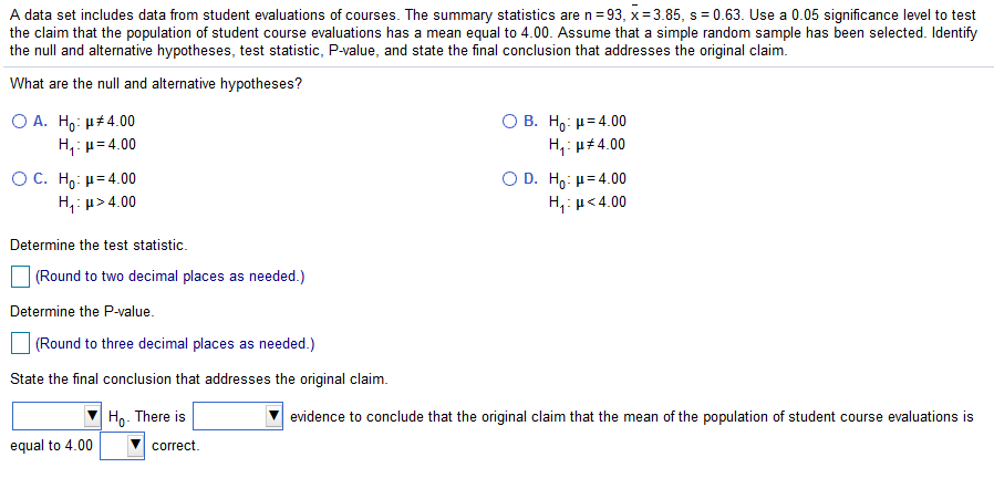 Solved A data set includes data from student evaluations of | Chegg.com