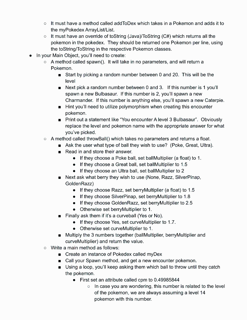 Solved CSE1322 Assignment 4 Background: Pokémon GO continues | Chegg.com