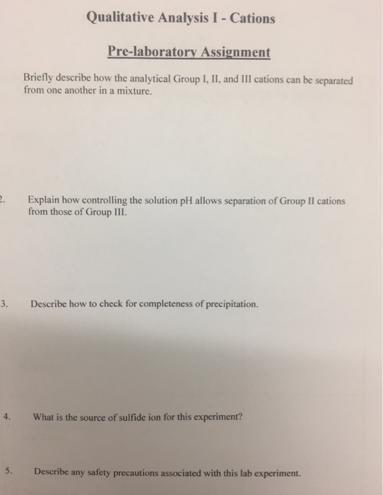 Solved Qualitative Analysis I Cations Prelaboratory