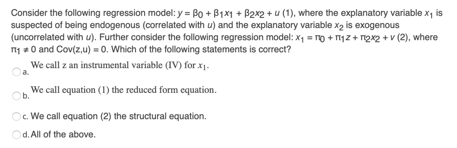 Solved Consider The Following Regression Model Y Bo