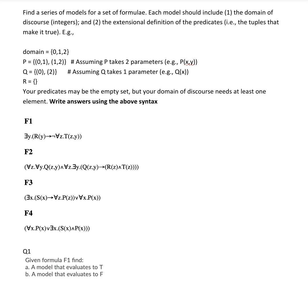 Find A Series Of Models For A Set Of Formulae Eac Chegg Com