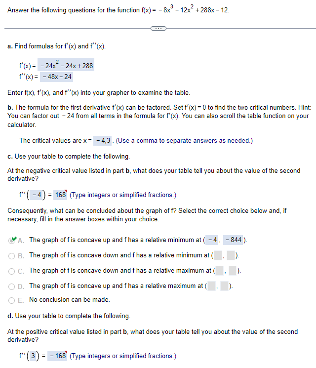 Solved Answer the following questions for the function | Chegg.com