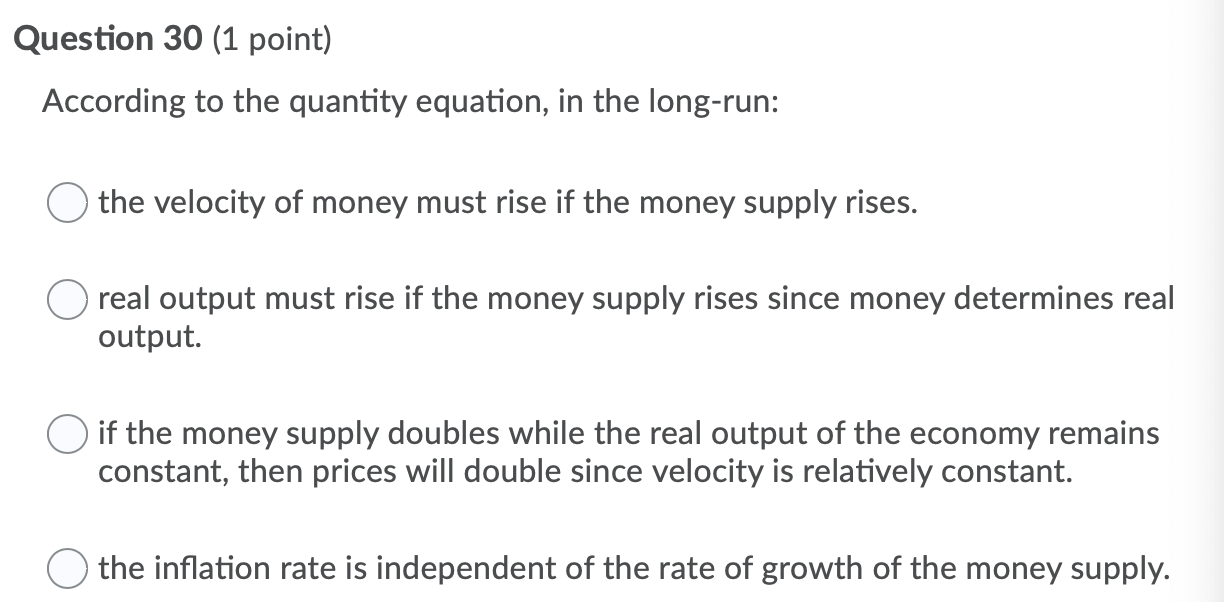 Solved Question 33 (1 point) One of the costs of inflation | Chegg.com
