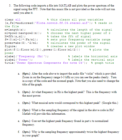 5. The following code imports a file into MATLAB and | Chegg.com