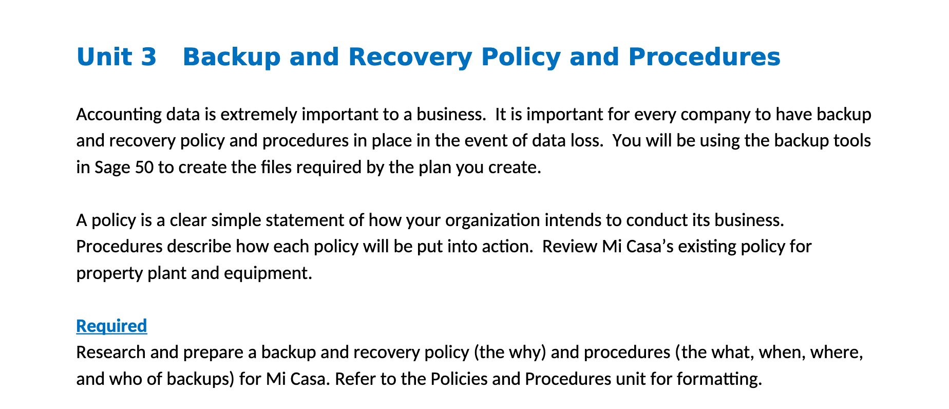 Solved Unit 3 Backup And Recovery Policy And Procedures | Chegg.com