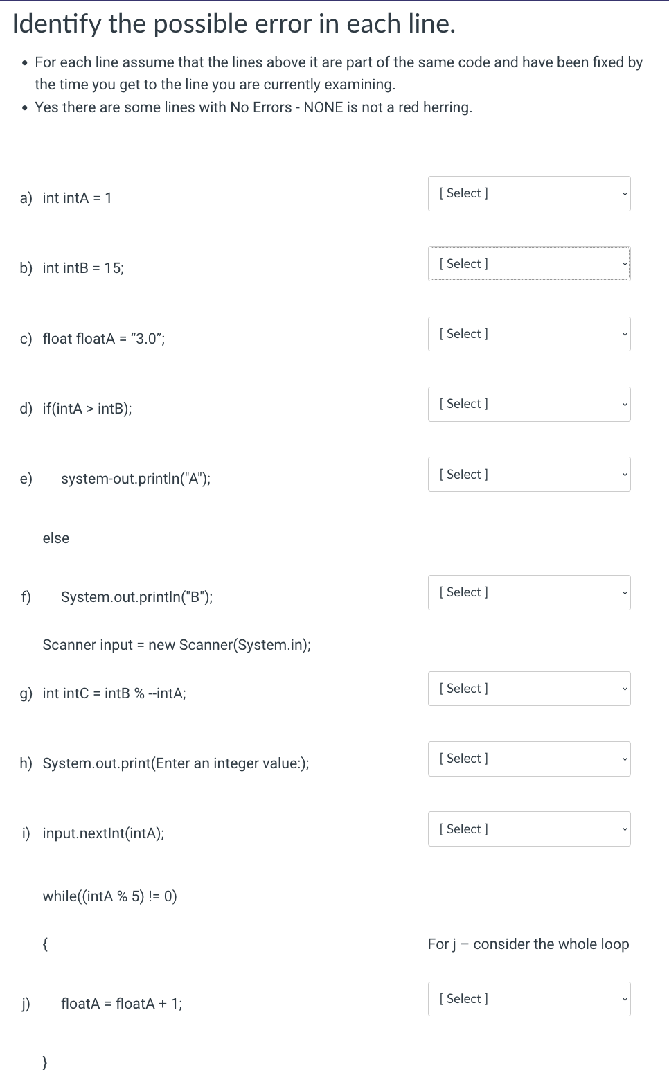 Solved Identify the possible error in each line. • For each | Chegg.com
