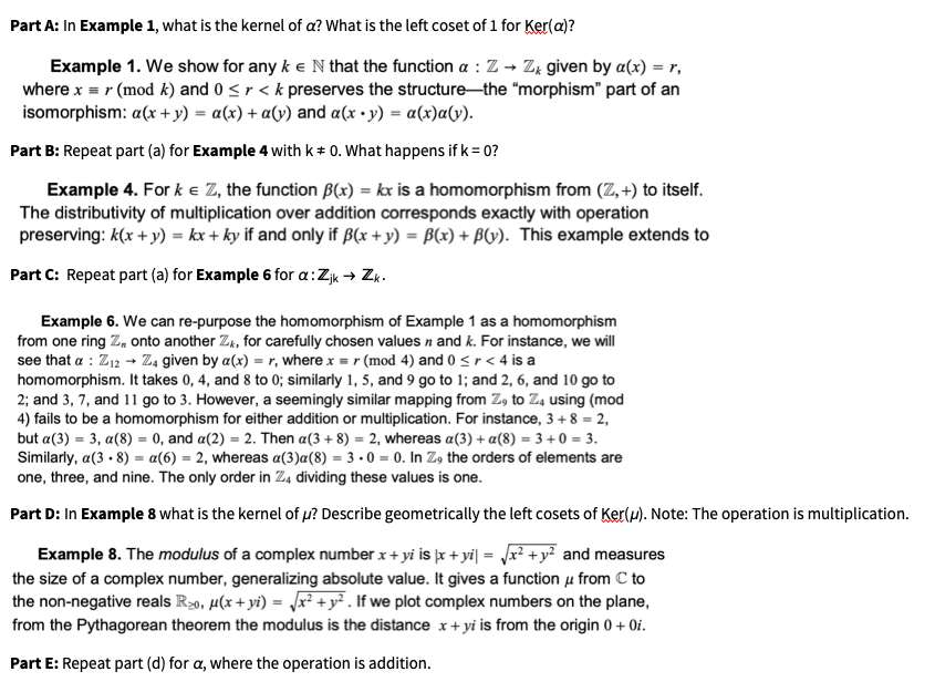 Solved Part A In Example 1 What Is The Kernel Of A Wha Chegg Com