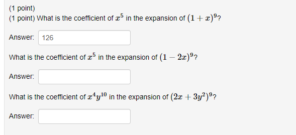 Solved (1 point) (1 point) What is the coefficient of 5 in | Chegg.com