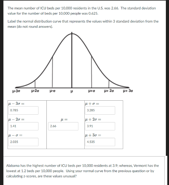 Solved The mean number of ICU beds per 10,000 residents in