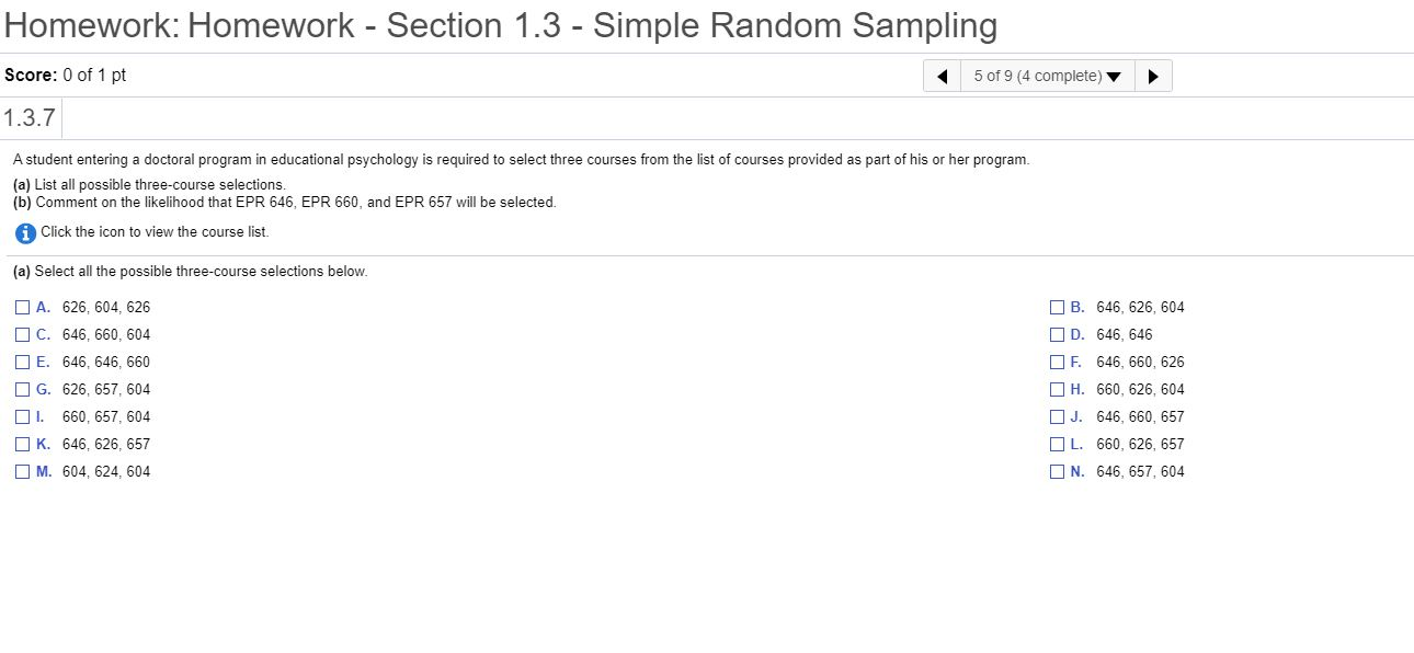 Solved Homework: Homework - Section 1.3 - Simple Random | Chegg.com
