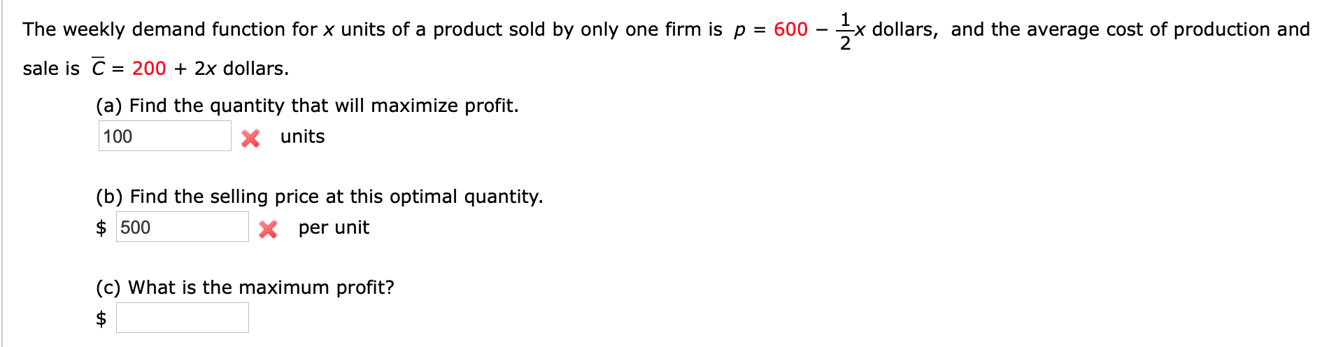 Solved The weekly demand function for x units of a product  Chegg.com