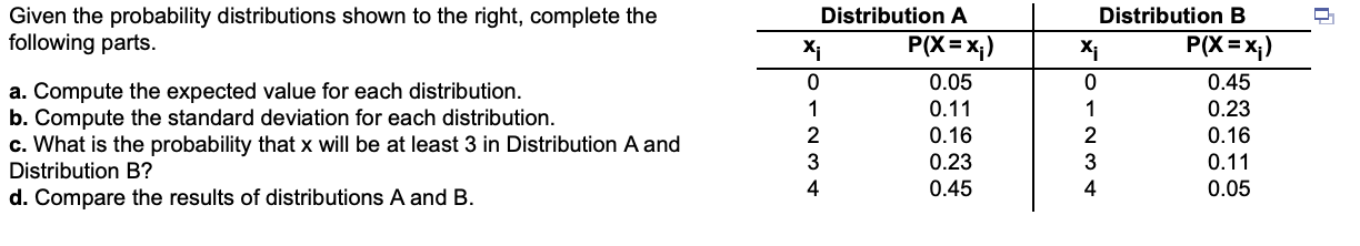 Solved Given the probability distributions shown to the | Chegg.com