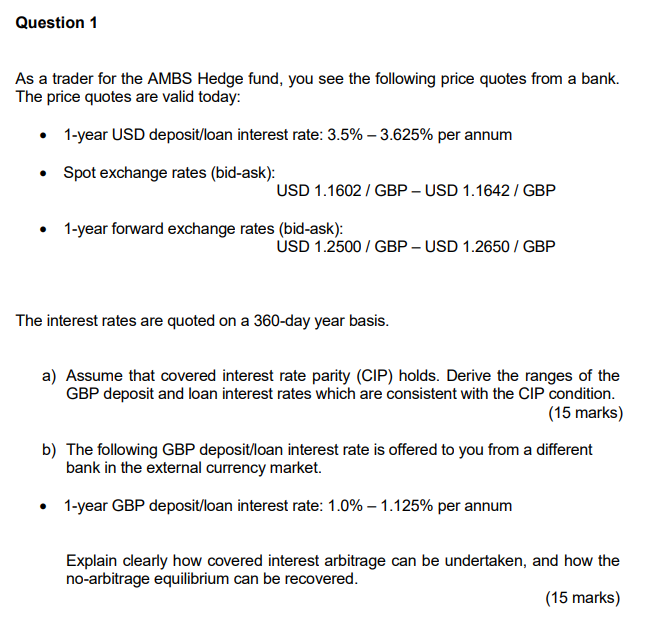 Solved Question 1 As A Trader For The AMBS Hedge Fund, You | Chegg.com