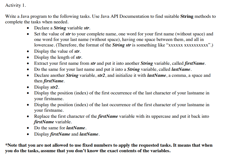 Solved Activity 1. Write a Java program to the following | Chegg.com