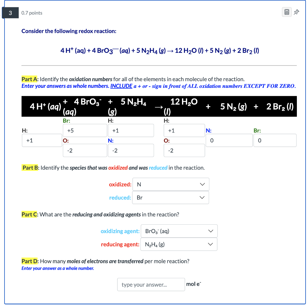 Solved Consider the following redox reaction: | Chegg.com