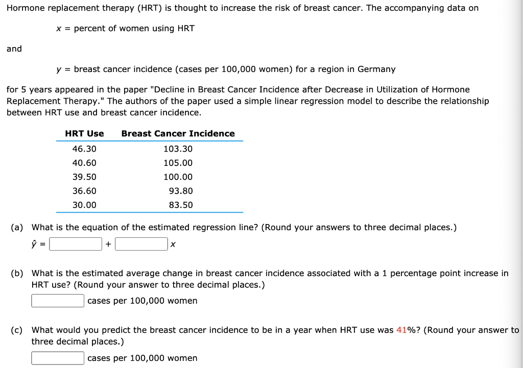 Solved Hormone replacement therapy (HRT) is thought to | Chegg.com