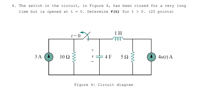 Solved 4. The switch in the circuit, in Figure 4, has been | Chegg.com