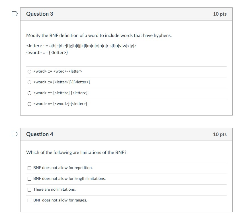 Solved Modify The Bnf Definition Of A Word To Include Wor Chegg Com